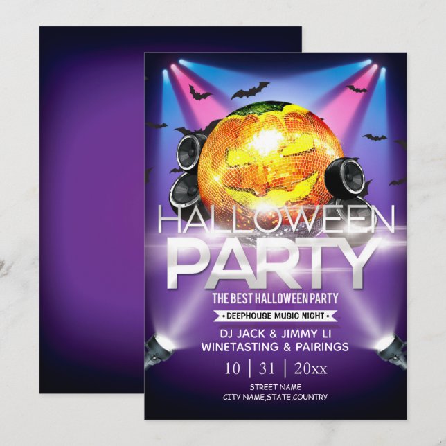 Convites Festa Eletrônica de Halloween com Efeito Neon (Frente/Verso)