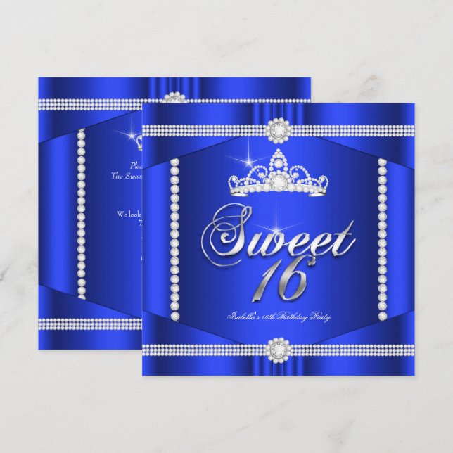 Convites Festa Elite Princesa Azul Royal Doce 16 Diamante (Frente/Verso)