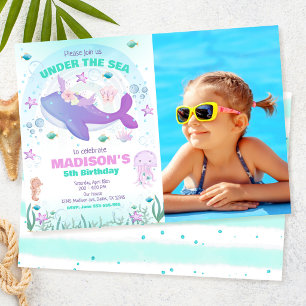 Convites Festa Embaixo do Mar Baleia Menina Aniversário Fot