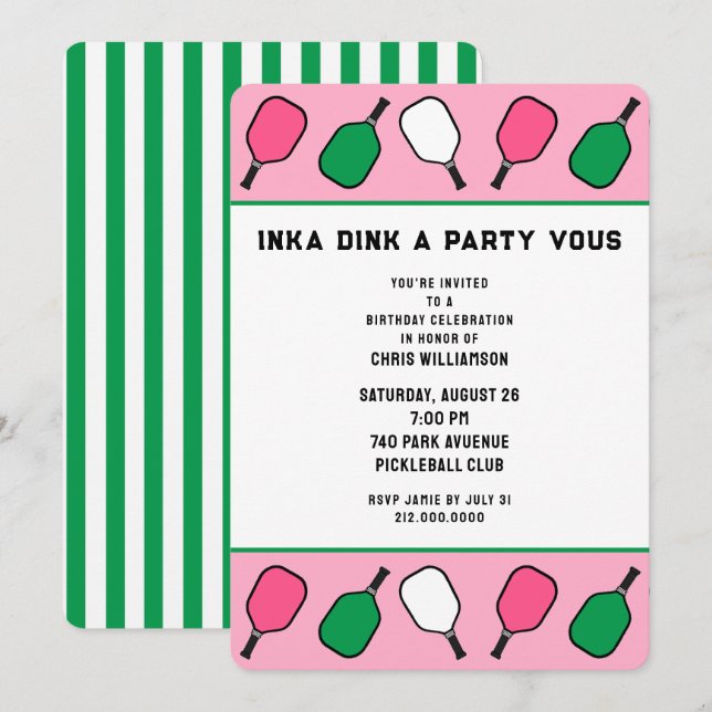 Convites Festa Engraçada de Pickleball (Frente/Verso)