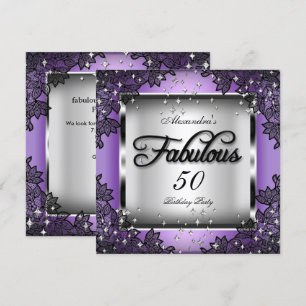 Convites Festa Fabulosa dos 50 Anos Estrelas Prateadas Roxo