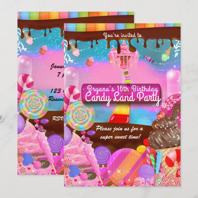 Convites Festa Fantasia Candy Land Aniversário Personalizad (Frente/Verso)