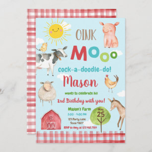 Convites Festa Fazenda de animais vermelhos do velho MacDon