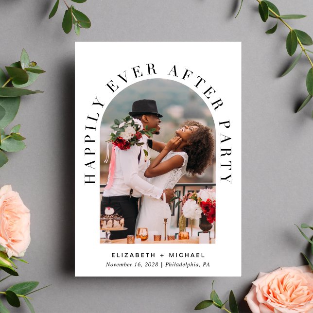 Convites Festa Feliz para Sempre Arco Foto Casamento (Celebrate your love story with an invitation showcasing your favorite photo in an elegant arch frame)