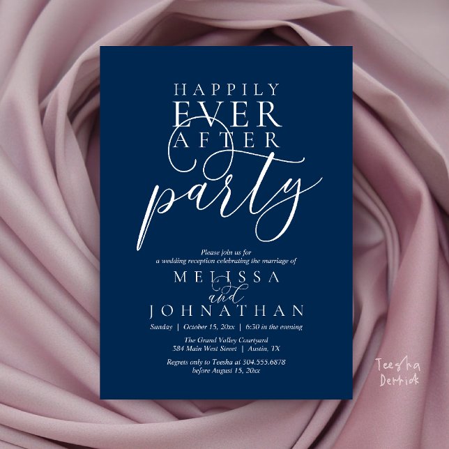 Convites Festa Feliz para Sempre, Casamento Clássico Modern (Happily Ever After Party, Modern Classy Wedding Invitation Card in Navy Blue)