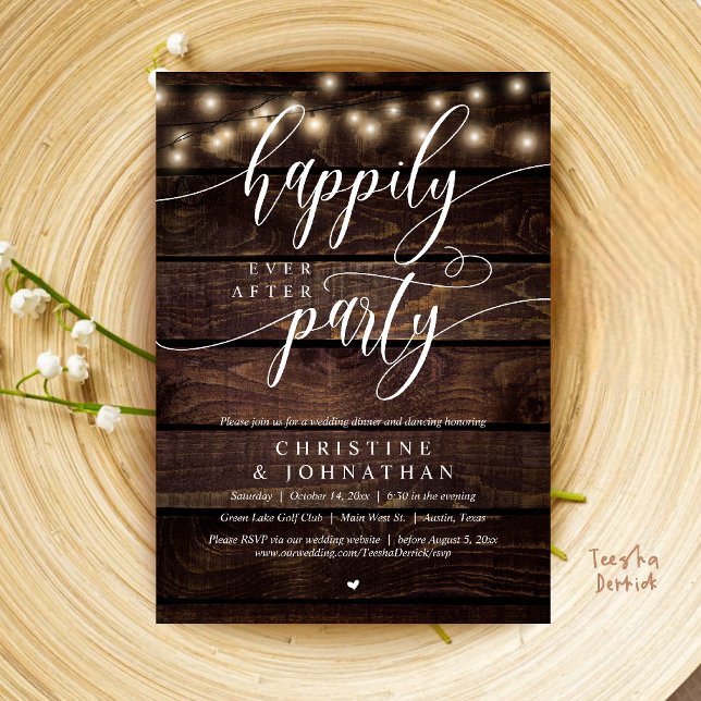Convites Festa Feliz para Sempre, Casamento Rústico Íntimo (Happily Ever After Party, Rustic Wedding Elopement Invite Card in Brown Kraft Farmhouse)