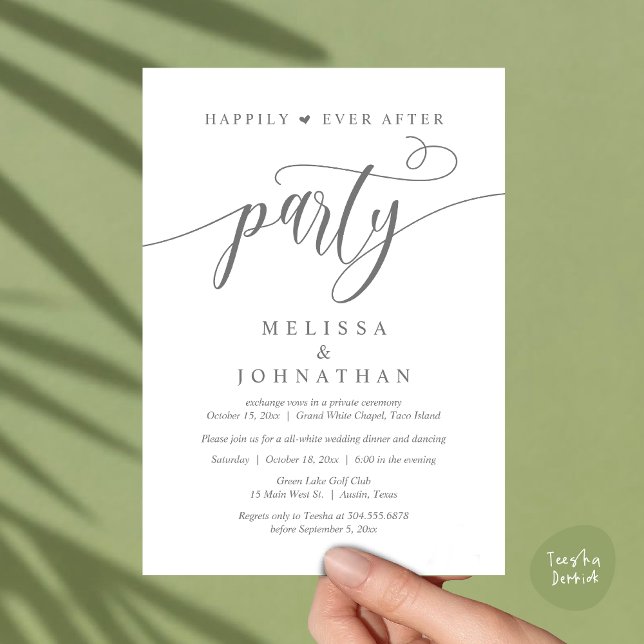 Convites Festa Feliz para Sempre, Jantar de Casamento com D (Happily Ever After Dinner, Wedding Party Dancing Invitation Card PDF Modern Rustic Dark Grey)