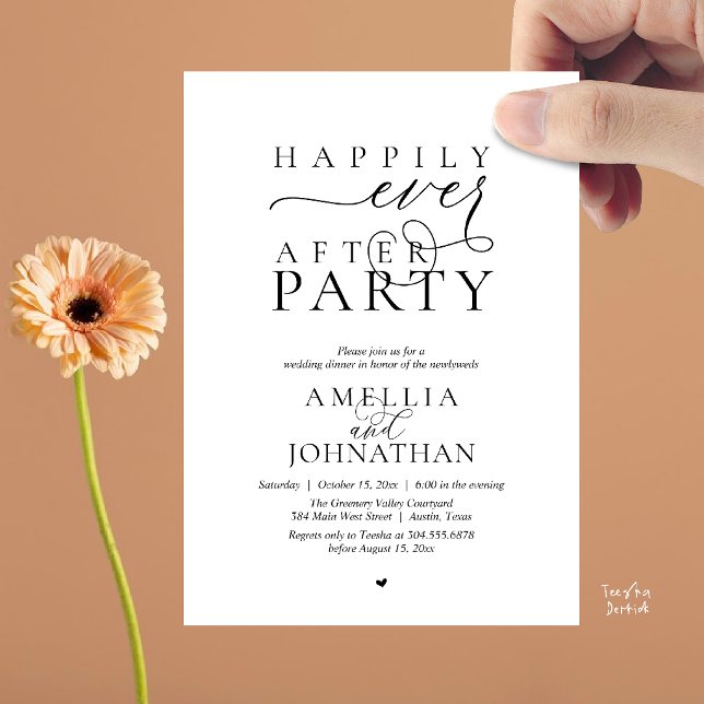 Convites Festa Feliz para Sempre Jantar de Casamento com Fu (Happily Ever After Party Wedding Elopement Dinner Invitation Card in Black and white)