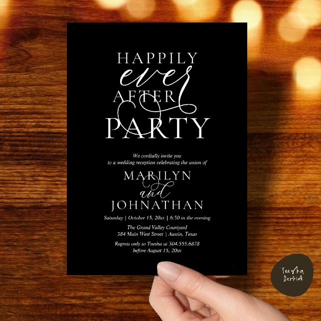 Convites Festa Feliz para Sempre, Jantar de Casamento Sofis (Happily Ever After Party, Classy Wedding Dinner Party Invitation Card in Minimalist Black)
