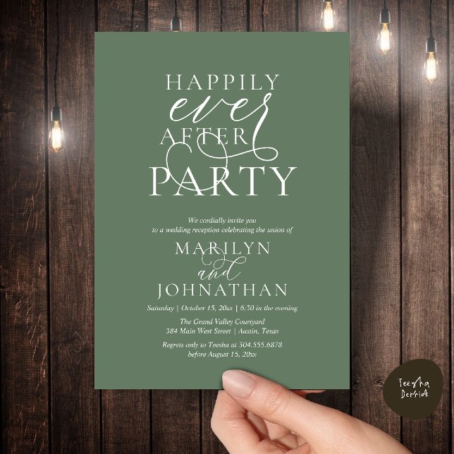 Convites Festa Feliz para Sempre, Jantar de Casamento Sofis (Happily Ever After Party, Classy Wedding Dinner Party Invitation Card in Sage Green)
