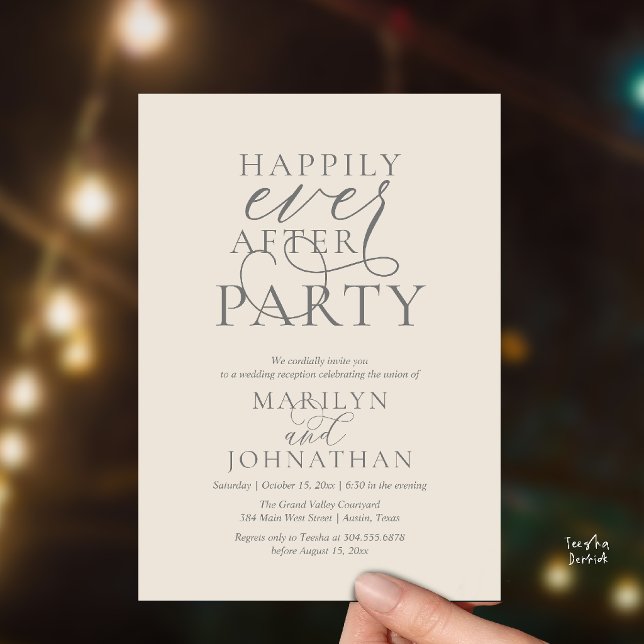 Convites Festa Feliz para Sempre, Jantar de Casamento Sofis (Happily Ever After Party, Classy Wedding Dinner Party Invitation Card in Grey Cream)
