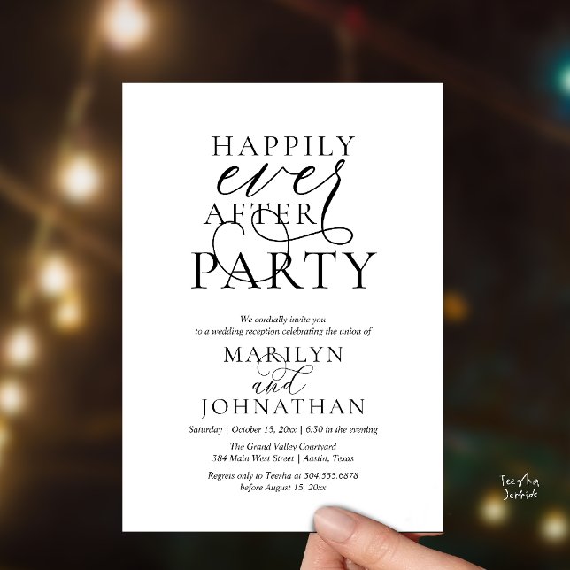 Convites Festa Feliz para Sempre, Jantar de Casamento Sofis (Happily Ever After Party, Classy Wedding Dinner Party Invitation Card in Black and White)