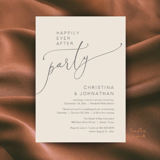Convites Festa Feliz para Sempre, Jantar de Recepção Modern (Happily Ever After Party, Modern Reception Dinner Invitation Card in Cream Grey)