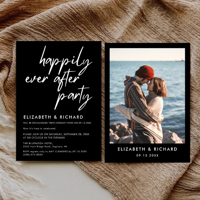 Convites Festa Feliz para Sempre Recepção de Casamento Mini (Minimal happily ever after party invitation creates a romantic, joyful feel for your reception.)