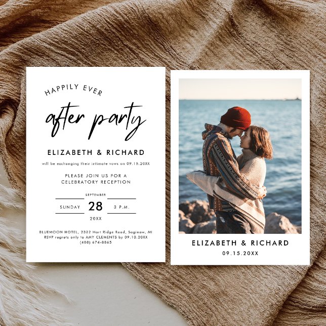 Convites Festa Feliz para Sempre Recepção de Casamento Mini (Minimal happily ever after party invitation sets a romantic, joyful tone for your reception.)