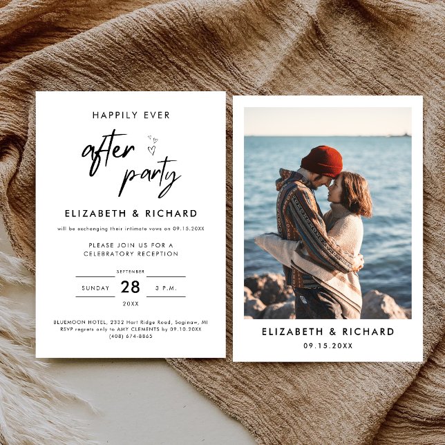 Convites Festa Feliz para Sempre Recepção de Casamento Mini (Minimal happily ever after party invitation adds a romantic, joyful touch to your reception.)