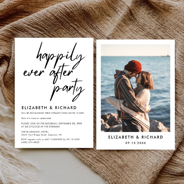 Convites Festa Feliz para Sempre Recepção de Casamento Mini (Happily ever after party invitation sets a romantic, joyful tone for your wedding reception.)