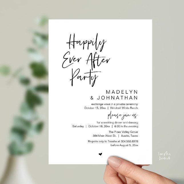 Convites Festa Feliz para Sempre, Recepção de Casamento Mod (Happily Ever After Party, Modern Wedding Reception Dinner Invitation card in black and white)