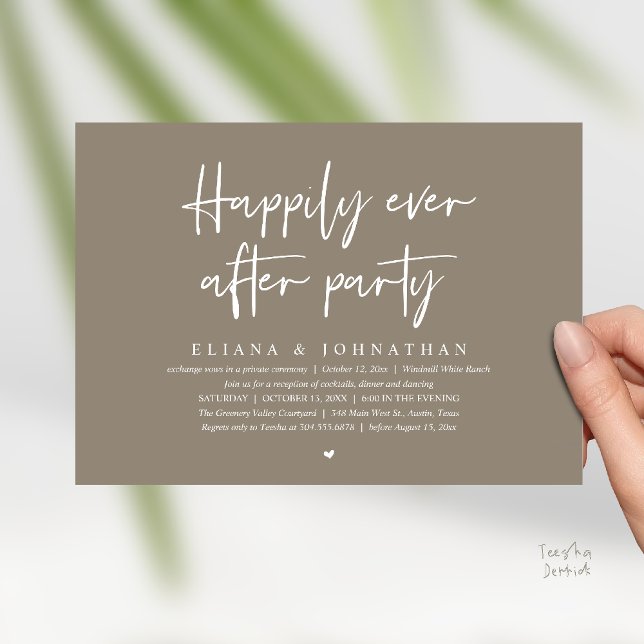 Convites Festa Feliz para Sempre Recepção de Casamento Mode (Happily Ever After Party Modern Wedding Reception Invitation Card in Taupe Brown)