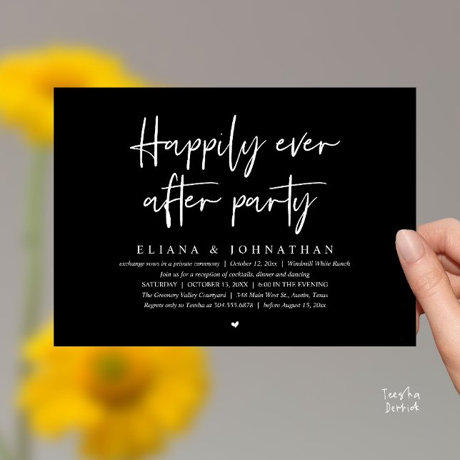 Convites Festa Feliz para Sempre Recepção de Casamento Mode (Happily Ever After Party Modern Wedding Reception Invitation Card in Black and White)
