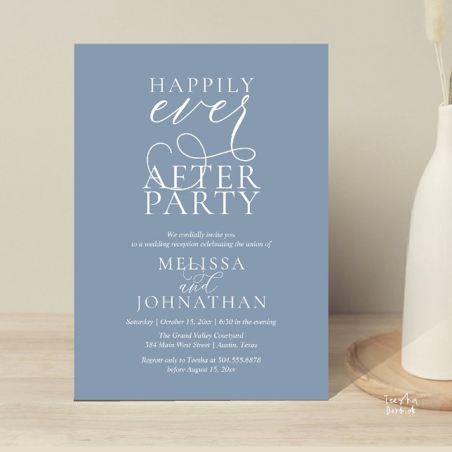 Convites Festa Feliz para Sempre, Recepção de Casamento Sof (Happily Ever After Party, Classy Wedding Reception Modern Dinner Invitation Card PDF Dusty Blue)