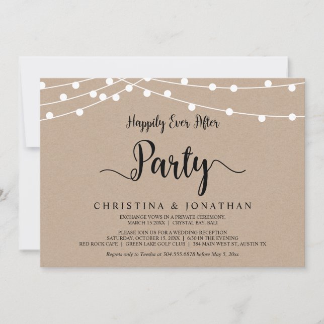Convites Festa Felizes para Sempre, Elopement Luzes de Cord (Frente)