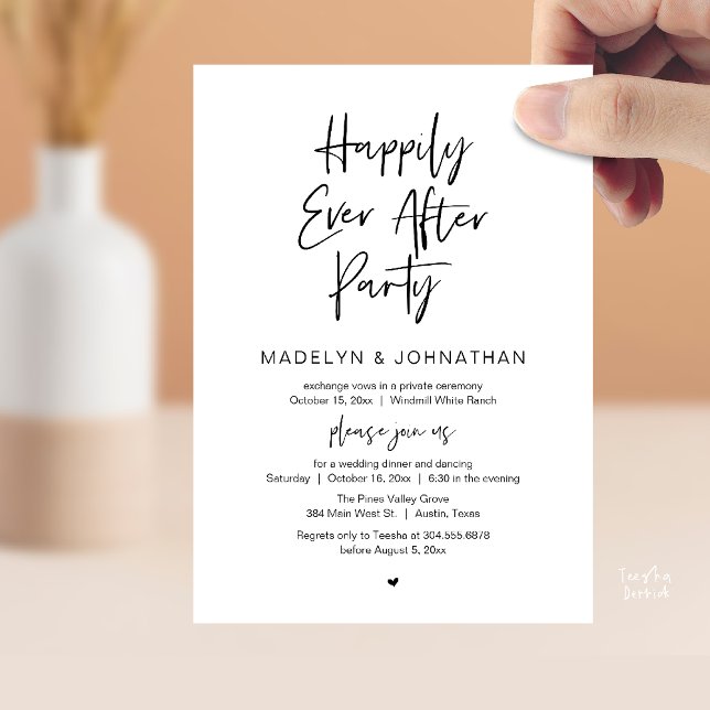 Convites Festa Felizes para Sempre, Jantar de Casamento Mod (Happily Ever After Party, Modern Wedding Reception Dinner Invitation card in black and white)