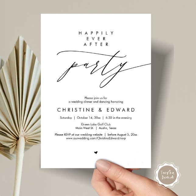 Convites Festa Felizes para Sempre, Jantar de Casamento Mod (Happily Ever After Party, Modern Minimalist Wedding Dinner Invitation Card, PDF, Black and White)