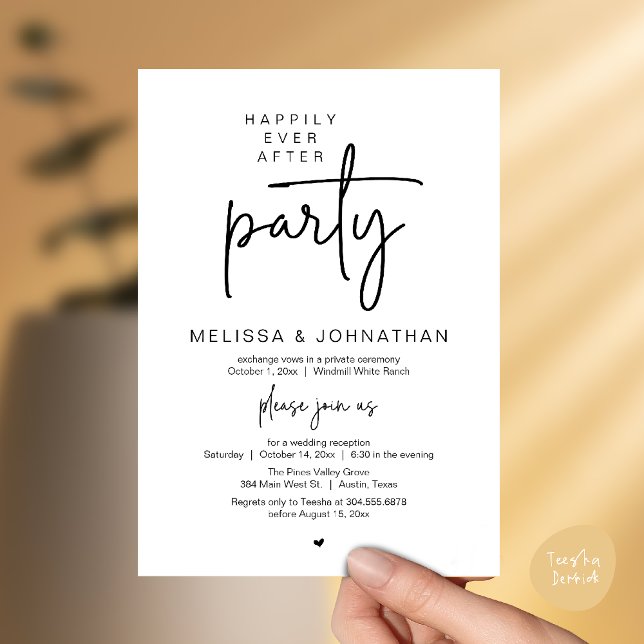 Convites Festa Felizes para Sempre, Recepção de Casamento M (Happily Ever After Party, Modern Wedding Reception Invitation Card in Black and White)