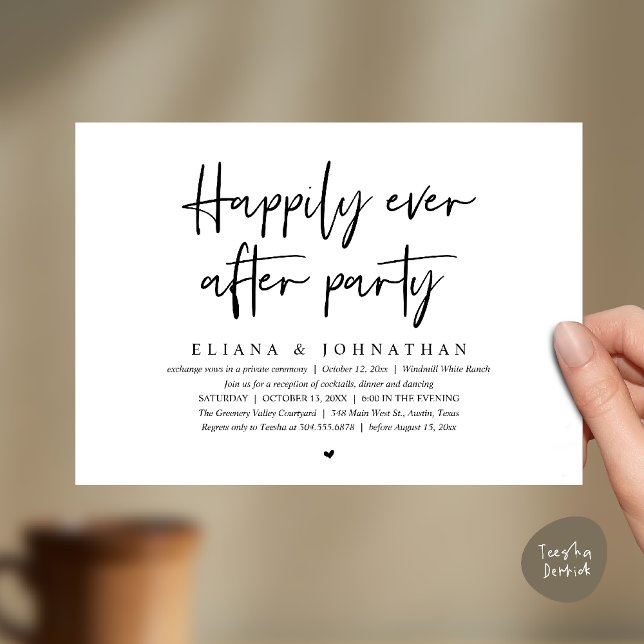Convites Festa Felizes para Sempre Recepção de Casamento Mo (Happily Ever After Party Modern Wedding Reception Invitation Card in Black and White)