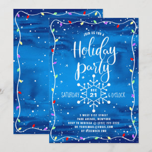 Convites Festa Festiva de Férias Blue Watercolor Natal