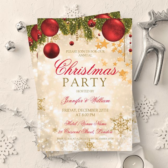 Convites Festa Festiva de Natal Dourado (Festive Gold Christmas Holiday Party Invitation)