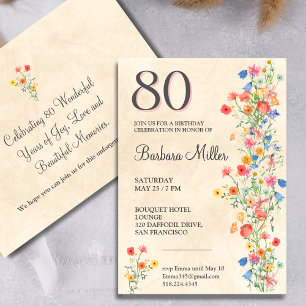 Convites Festa Floral 80 Birthday Wildflower 80 Anos