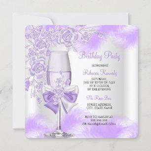 Convites Festa Floral Branca de Champagne Rosa