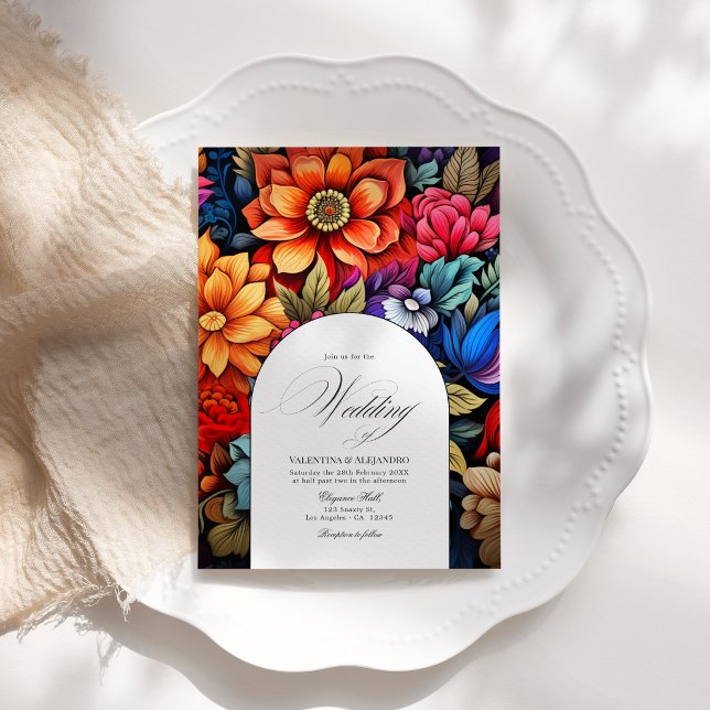 Convites Festa Floral Casamento Foto & Código QR para Detal (Floral Fiesta Wedding Photo & QR Code for Details Invitation)