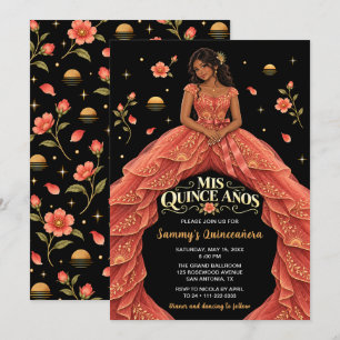 Convites Festa Floral Coral Sunset Princesa Quinceañera