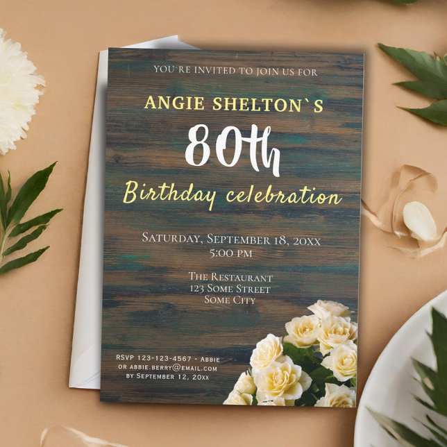 Convites Festa Floral de 80 de Rosa Amarelo de Aniversário (Criador carregado)