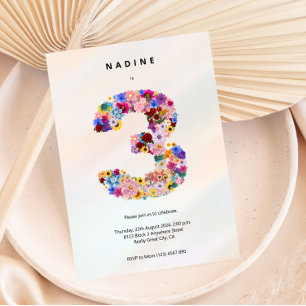 Convites Festa Floral De aniversário de 3 anos De Terceiro