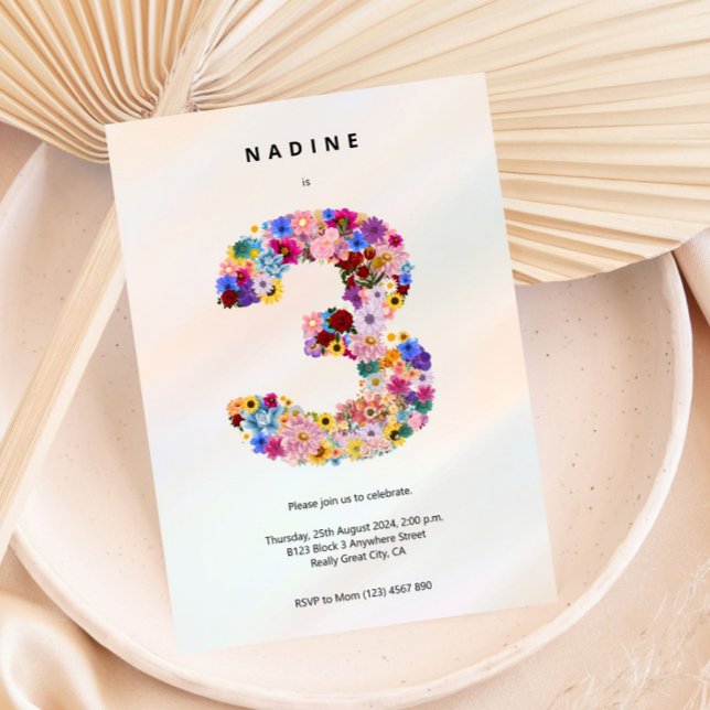 Convites Festa Floral De aniversário de 3 anos De Terceiro  (Criador carregado)