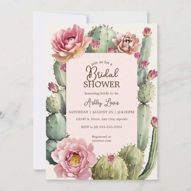 Convites Festa floral de cacto sonho boho nupcial (Frente)