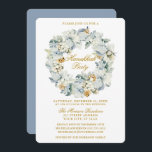 Convites Festa Floral de Dusty Blue Hanukkah Dourada<br><div class="desc">Elegante Watercolor,  Convite de festas Floral Wreath Hanukkah. Inclui lindas flores brancas de anêmona,  folhagem botânica e pínus cones. Dourado Script. Pó Azul.</div>