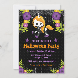 Convites Festa Floral de Halloween de Unicórnio Fofo