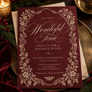 Convites Festa Floral de Natal Burgundy Elegante
