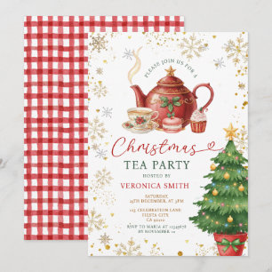 Convites Festa Floral de Natal com Laço Vermelho para Adult