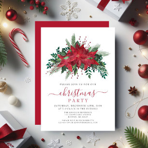 Convites Festa Floral de Natal do Elegante Red Poinsettia