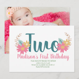 Convites Festa Floral do Jardim, Rosa, Virando Dois Anivers