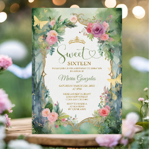 Convites Festa Floral Doce Dezesseis Verde Sage Floresta