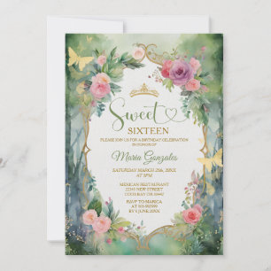 Convites Festa Floral Doce Dezesseis Verde Sage Floresta