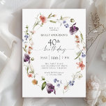 Convites Festa Floral Feminina de Flores Selvagens<br><div class="desc">Celebrar uma aniversário de 40 anos em estilo feminino encantador com este moderno convite de aniversário floral de flores silvestres. Uma bela coroa d'água pintada de flores silvestres mistas em tons de rosa, roxo, pêssego, azul e branco com verde esparso fazem este pop de convite com estilo. Personalize o modelo...</div>
