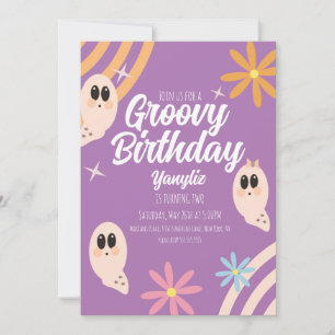 Convites Festa Floral Groovy Ghost Retro de Halloween